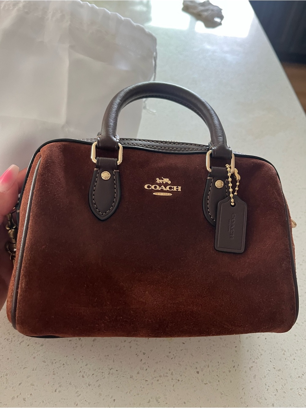 COACH Mini Rowen Brown Suede - Picture 2 of 6